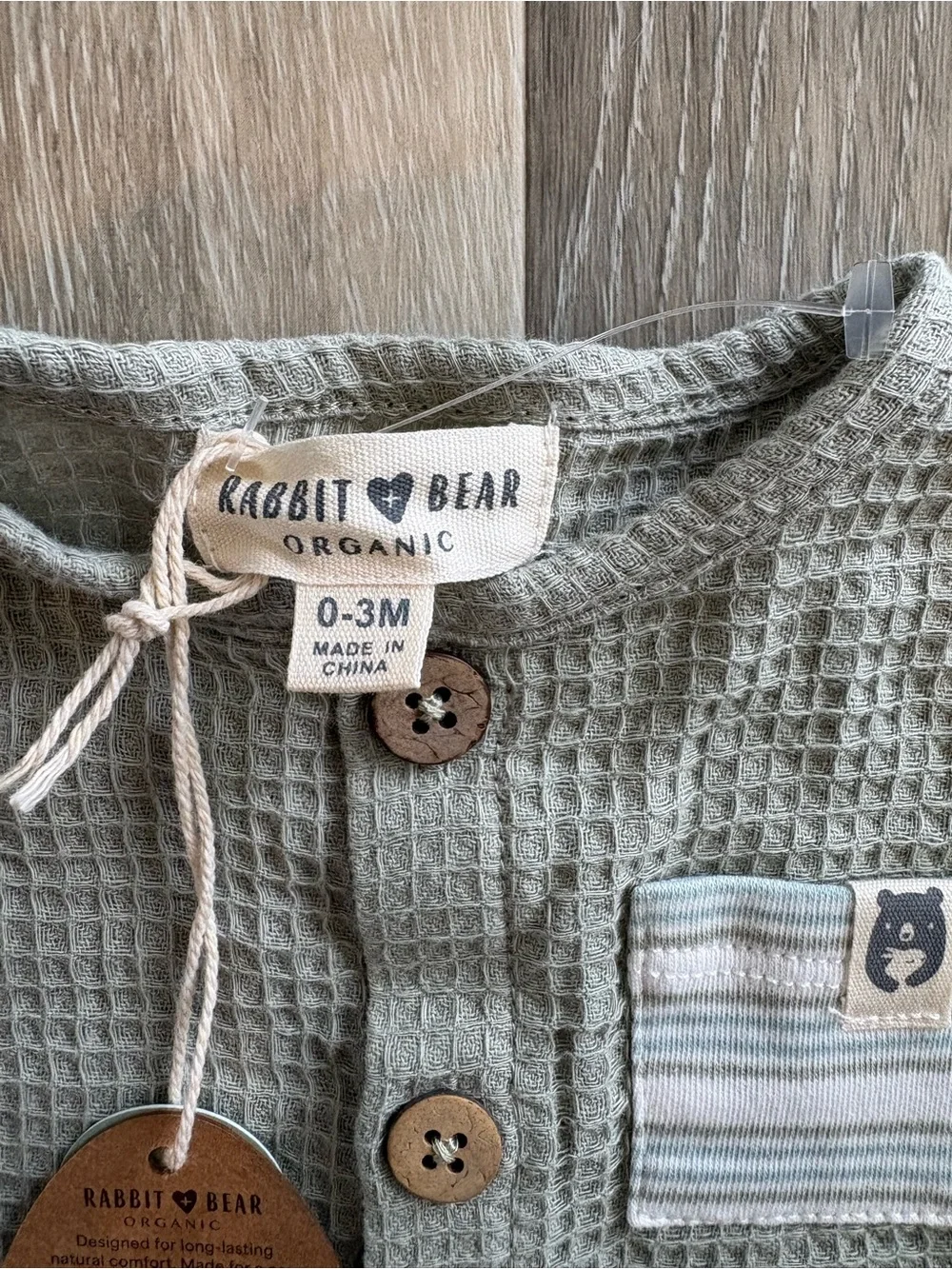 Rabbit + Bear Organic Sage Waffle Romper 0-3 months
